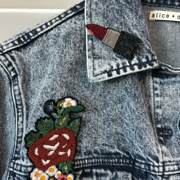 ALICE + OLIVIA EMBELLISHED DENIM JACKET SZ XS - Picture 4 of 13